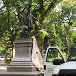 The statue is now being covered (Danielle Barnes / DNAinfo)